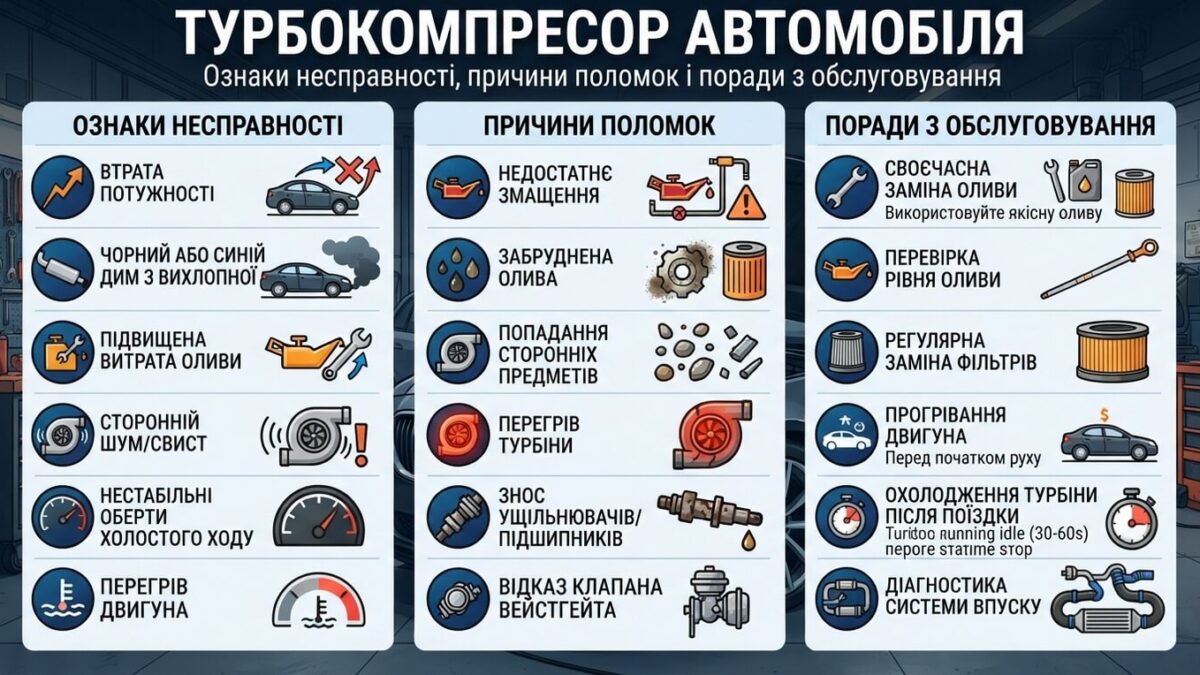 Турбокомпресор автомобіля: ознаки несправності, причини поломок і поради з обслуговування
